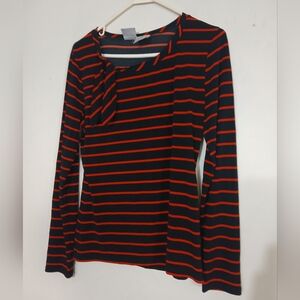 Worthington Black and Red Striped Long Sleeve Top (0311)
